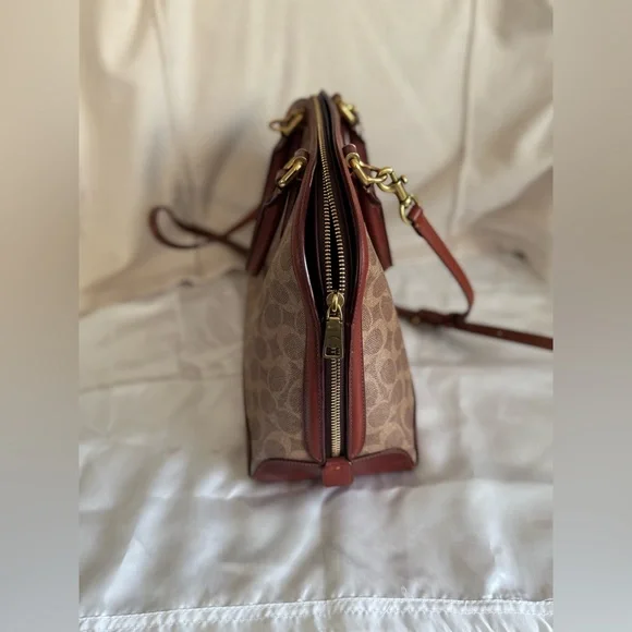 Coach Womens Coated Canvas Signature Quinn Satchel B4/Tan Rust - Picture 3 of 16